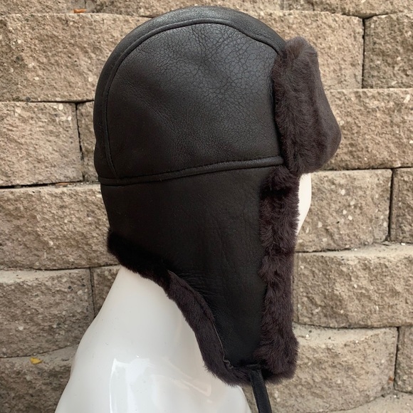 Sheepskin shearling leather Bomber Trapper hat NWT - Picture 3 of 7